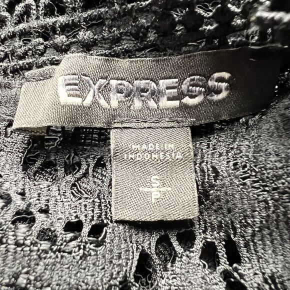 Express Lace Mock Neck Ruffle Sleeve Chic Elegant Top Blouse Unlined Black Sz S - Picture 9 of 12